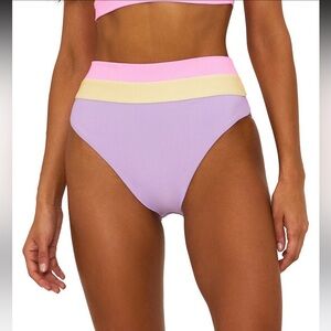 Beach Riot Pastel Ribbed High-Waist Bikini Bottom — Lavender, Pink & Pale Yellow